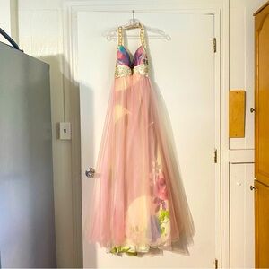 Anny Lee’s Beautiful Sequins Flower Chiffon Long Prom Dress Size Small